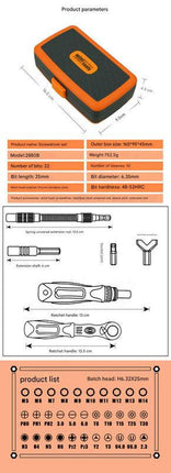 38-Piece Ratchet Screwdriver & Socket Wrench Set - Professional Multi-Bit Repair Tool Kit with Portable Case(orange).