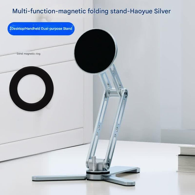 2-in-1 Magnetic Folding Stand for Phones & Tablets - Adjustable Aluminum Desktop & Handheld Holder(silver).