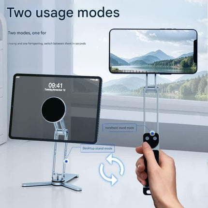 2-in-1 Magnetic Folding Stand for Phones & Tablets - Adjustable Aluminum Desktop & Handheld Holder(silver).