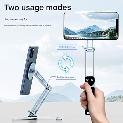 2-in-1 Magnetic Folding Stand for Phones & Tablets - Adjustable Aluminum Desktop & Handheld Holder(silver).