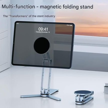 2-in-1 Magnetic Folding Stand for Phones & Tablets - Adjustable Aluminum Desktop & Handheld Holder(silver).