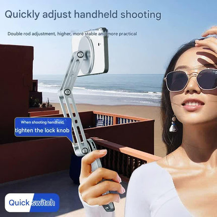 2-in-1 Magnetic Folding Stand for Phones & Tablets - Adjustable Aluminum Desktop & Handheld Holder(silver).