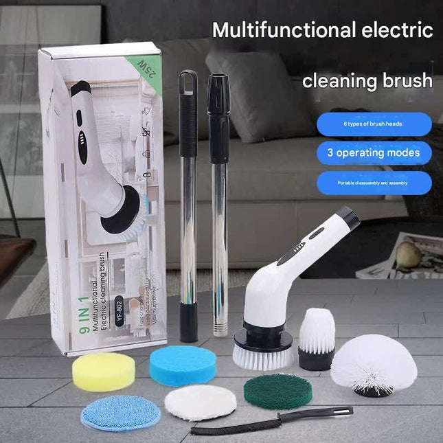 9-in-1 Multifunctional Cordless Electric Spin Scrubber with Adjustable Extension Handle(white).
