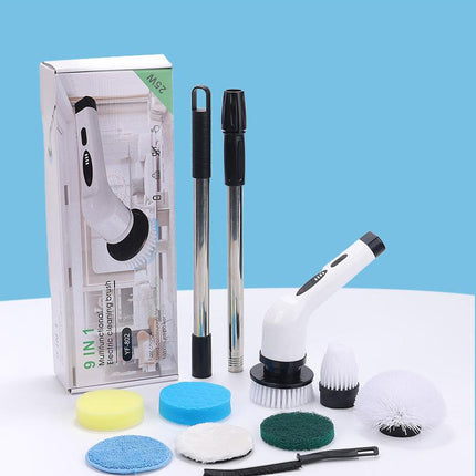 9-in-1 Multifunctional Cordless Electric Spin Scrubber with Adjustable Extension Handle(white).