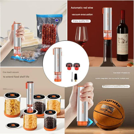Multi-Function Handheld Electric Vacuum Sealer & Inflator Kit - For Food Bags, Jars, Wine & Balls(Gray Orange).