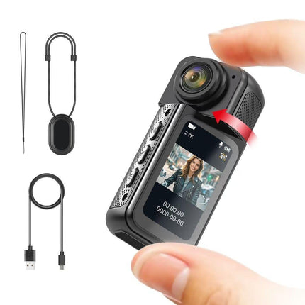 Thumb-Sized 2.7K Camera with 180 Rotatable Lens & Magnet Mount - Capture Your World Hands-Free(white+128G).