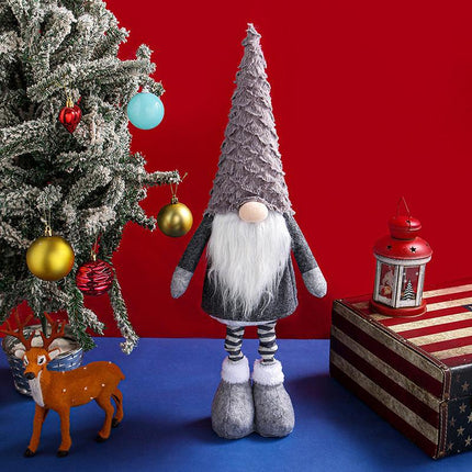 Retractable Leg Christmas Gnome Plush - Adjustable Standing Holiday Decoration(Grey).