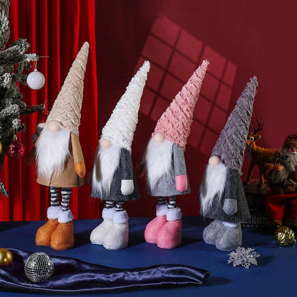 Retractable Leg Christmas Gnome Plush - Adjustable Standing Holiday Decoration(Grey).