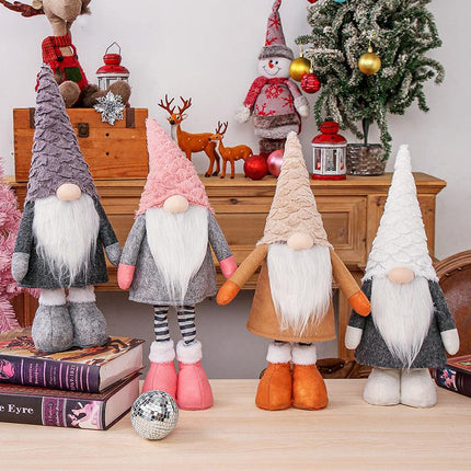 Retractable Leg Christmas Gnome Plush - Adjustable Standing Holiday Decoration(pink).