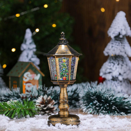 Festive LED Christmas Snow Globe Lantern - Glittering Tabletop Decoration with Santa/Snowman Scene, Dual Power(Bronze).