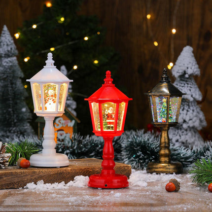 Festive LED Christmas Snow Globe Lantern - Glittering Tabletop Decoration with Santa/Snowman Scene, Dual Power(Bronze).