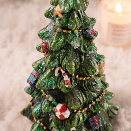 Miniature Decorated Christmas Tree Tabletop Ornament - Holiday Village Display Decoration(green).