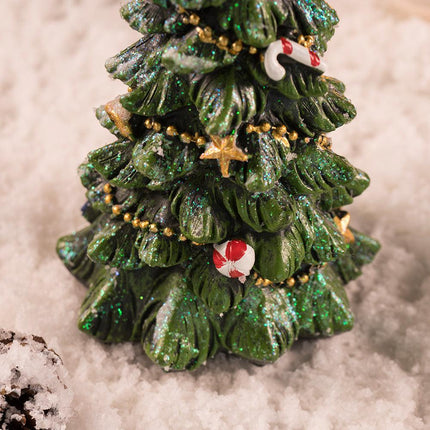 Miniature Decorated Christmas Tree Tabletop Ornament - Holiday Village Display Decoration(green).