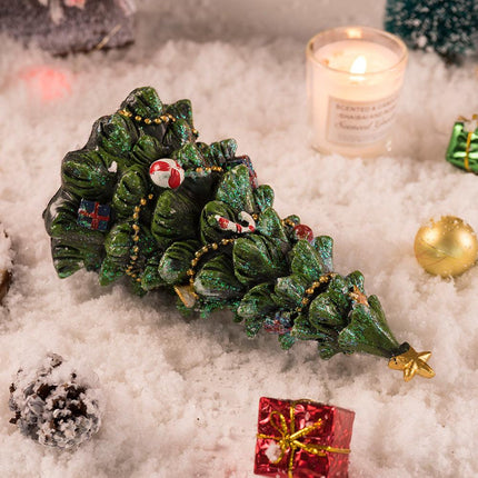 Miniature Decorated Christmas Tree Tabletop Ornament - Holiday Village Display Decoration(green).