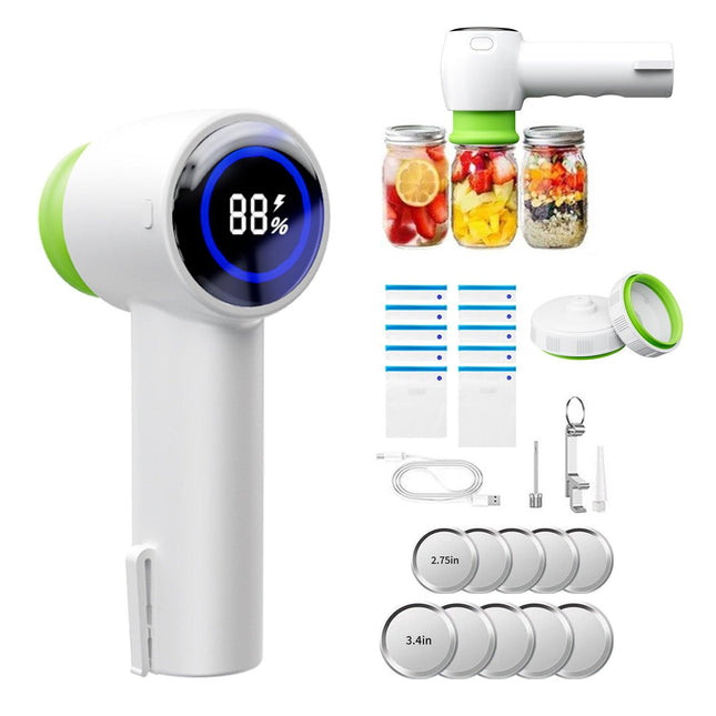 Multi-Function Handheld Vacuum Sealer & Inflator with LED Display - For Food Storage, Jars, Bags & Balls(white).