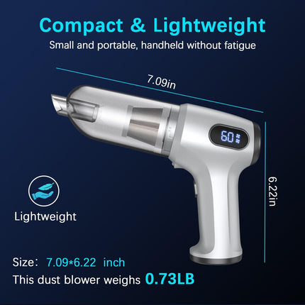 2-in-1 Cordless Handheld Vacuum & Air Duster - 12000Pa Suction, 70000 RPM, LED Light, USB-C Rechargeable(Silver).