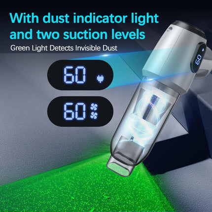 2-in-1 Cordless Handheld Vacuum & Air Duster - 12000Pa Suction, 70000 RPM, LED Light, USB-C Rechargeable(Silver).