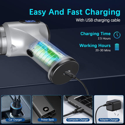 2-in-1 Cordless Handheld Vacuum & Air Duster - 12000Pa Suction, 70000 RPM, LED Light, USB-C Rechargeable(Silver).