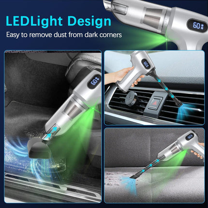 2-in-1 Cordless Handheld Vacuum & Air Duster - 12000Pa Suction, 70000 RPM, LED Light, USB-C Rechargeable(Silver).