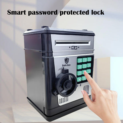 Electronic Piggy Bank Safe Box for Kids - Automatic Bill & Coin Bank with Password Protection, Music & Lights(black).