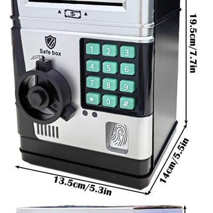 Electronic Piggy Bank Safe Box for Kids - Automatic Bill & Coin Bank with Password Protection, Music & Lights(black).