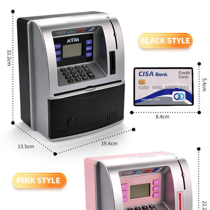 Kids Electronic ATM Savings Bank - Digital Piggy Bank with Password, Auto Roll-in Banknotes & Coin Slot for Financial Learning Fun(black).