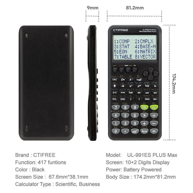 Advanced Scientific Calculator with 417 Functions & Large Natural Textbook Display(black).