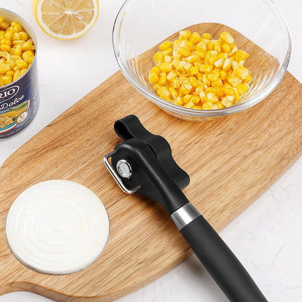 2pc Multifunctional Safe-Cut Can Opener - Smooth Edge, Ergonomic Handle(black).