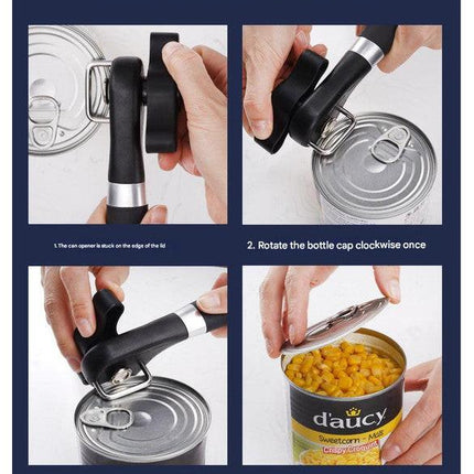 2pc Multifunctional Safe-Cut Can Opener - Smooth Edge, Ergonomic Handle(black).
