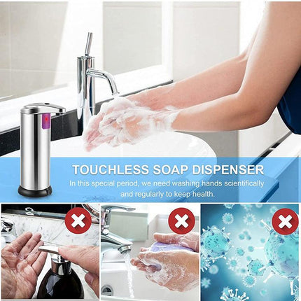 Touchless Automatic Soap Dispenser - Stainless Steel, Adjustable Volume, Infrared Sensor for Kitchen & Bathroom(Silver).