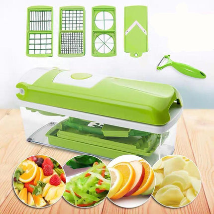 Multi-Functional Vegetable Chopper & Slicer Set - Dicer, Grater with Food Container & Peeler(green).