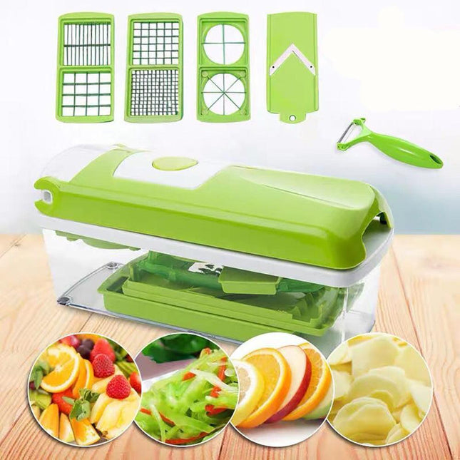 Multi-Functional Vegetable Chopper & Slicer Set - Dicer, Grater with Food Container & Peeler(green).