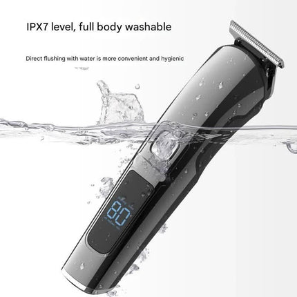 All-in-One Professional Men's Grooming Kit - IPX7 Waterproof Hair Clipper & Beard Trimmer with LED Display(Grey).
