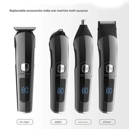 All-in-One Professional Men's Grooming Kit - IPX7 Waterproof Hair Clipper & Beard Trimmer with LED Display(Grey).