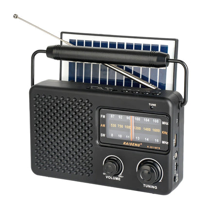 Portable Solar Powered 3-Band AM/FM/SW Radio with Bluetooth Speaker & Multiple Charging Options(black).