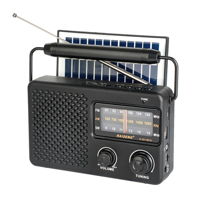 Portable Solar Powered 3-Band AM/FM/SW Radio with Bluetooth Speaker & Multiple Charging Options(black).
