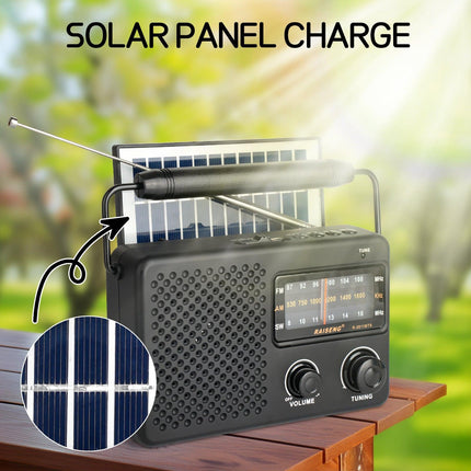 Portable Solar Powered 3-Band AM/FM/SW Radio with Bluetooth Speaker & Multiple Charging Options(black).