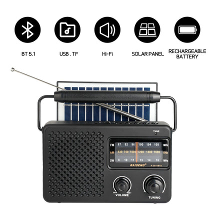 Portable Solar Powered 3-Band AM/FM/SW Radio with Bluetooth Speaker & Multiple Charging Options(black).