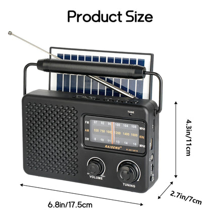 Portable Solar Powered 3-Band AM/FM/SW Radio with Bluetooth Speaker & Multiple Charging Options(black).