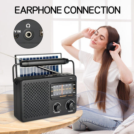 Portable Solar Powered 3-Band AM/FM/SW Radio with Bluetooth Speaker & Multiple Charging Options(black).