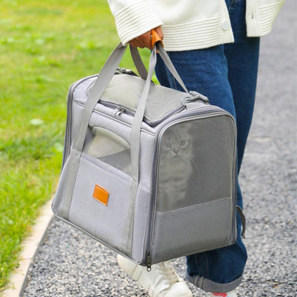 Foldable Soft-Sided Pet Carrier for Travel - Fits Cats & Small Dogs Under 6kg, with Removable Plush Bed & Shoulder Strap(grey).