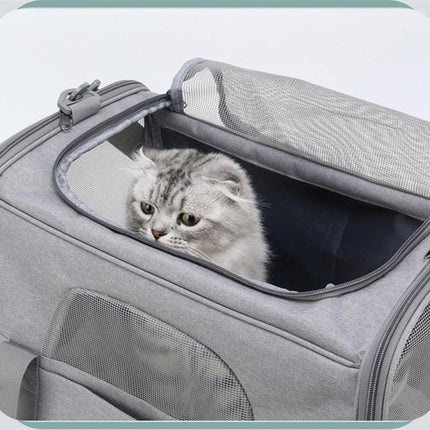 Foldable Soft-Sided Pet Carrier for Travel - Fits Cats & Small Dogs Under 6kg, with Removable Plush Bed & Shoulder Strap(grey).