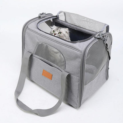 Foldable Soft-Sided Pet Carrier for Travel - Fits Cats & Small Dogs Under 6kg, with Removable Plush Bed & Shoulder Strap(grey).