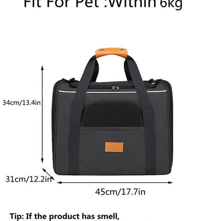Foldable Soft-Sided Pet Carrier for Travel - Fits Cats & Small Dogs Under 6kg, with Removable Plush Bed & Shoulder Strap(grey).