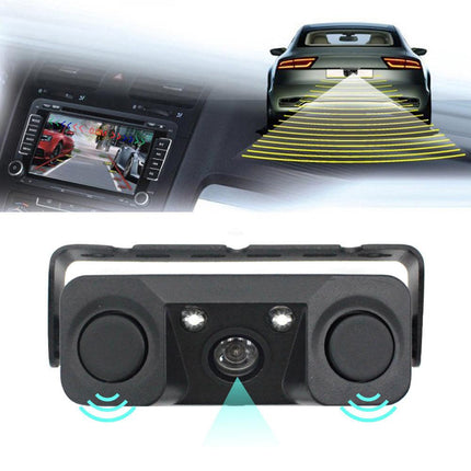 3-in-1 Car Reversing Camera & Parking Sensor System with Monitor - License Plate Frame Mount, Waterproof & Night Vision(black).