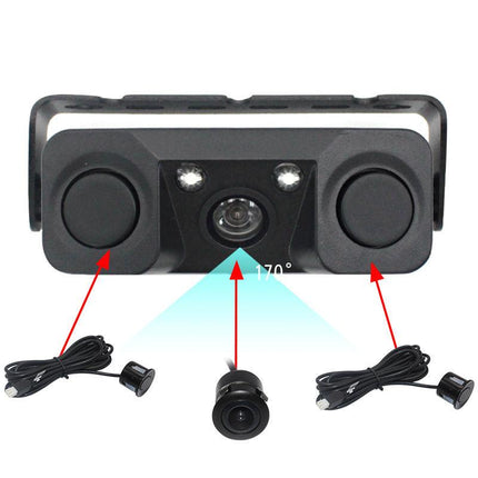 3-in-1 Car Reversing Camera & Parking Sensor System with Monitor - License Plate Frame Mount, Waterproof & Night Vision(black).