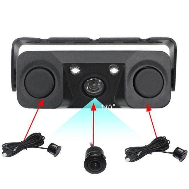 3-in-1 Car Reversing Camera & Parking Sensor System with Monitor - License Plate Frame Mount, Waterproof & Night Vision(black).