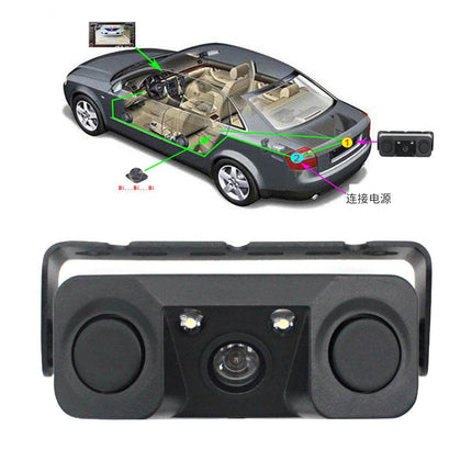 3-in-1 Car Reversing Camera & Parking Sensor System with Monitor - License Plate Frame Mount, Waterproof & Night Vision(black).