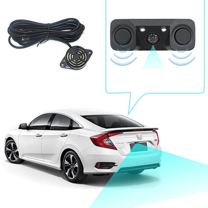 3-in-1 Car Reversing Camera & Parking Sensor System with Monitor - License Plate Frame Mount, Waterproof & Night Vision(black).