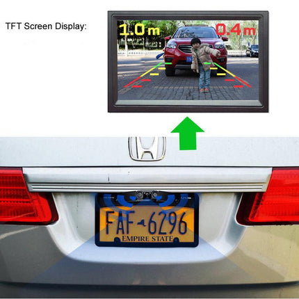 3-in-1 Car Reversing Camera & Parking Sensor System with Monitor - License Plate Frame Mount, Waterproof & Night Vision(black).